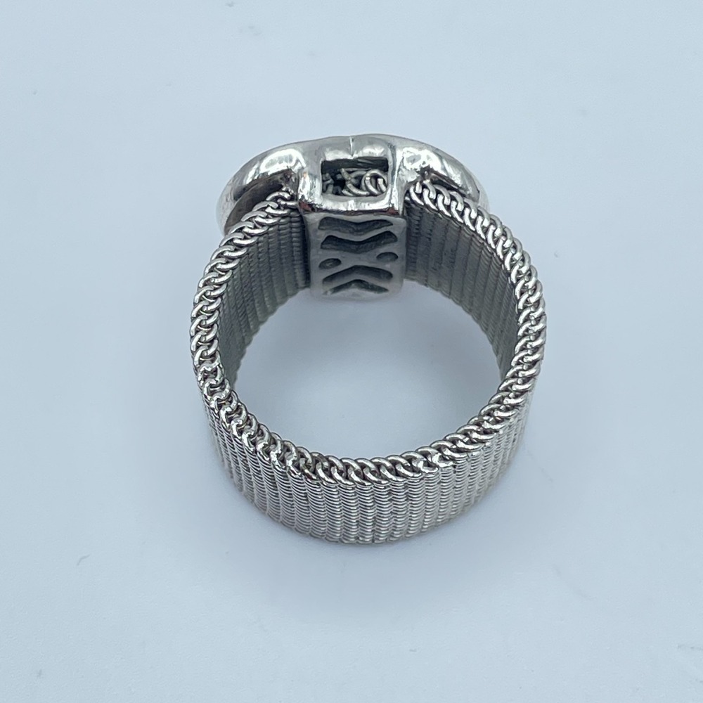 Silver-Tone Mesh Style Pave Rhinestone Heart-Shaped Top Class Band Cocktail Ring - Picture 7 of 8